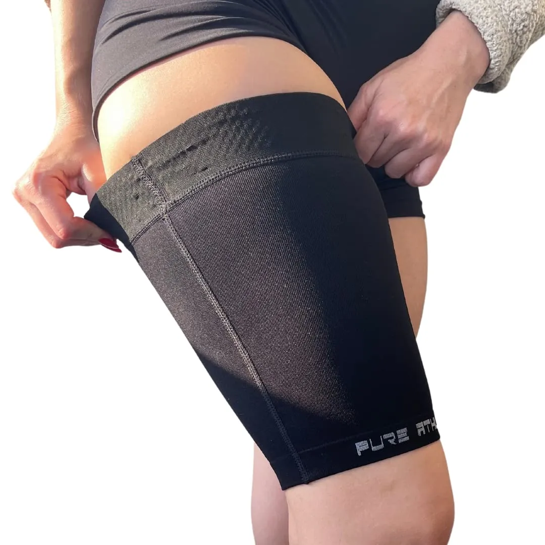 Thigh Compression Sleeve  Hamstring, Quadriceps, Groin Pull and Strains  Running, Basketball, Tennis, Soccer, Sports  Athletic Thigh Support (Single) (2 Sleeves - Midnight Black, M)
