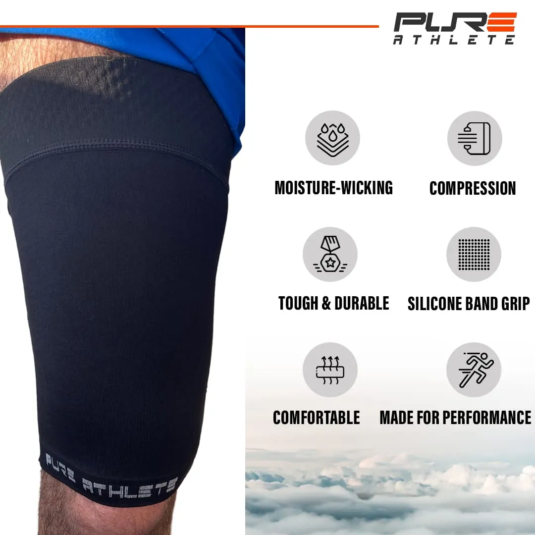 Thigh Compression Sleeve  Hamstring, Quadriceps, Groin Pull and Strains  Running, Basketball, Tennis, Soccer, Sports  Athletic Thigh Support (Single) (2 Sleeves - Midnight Black, M)