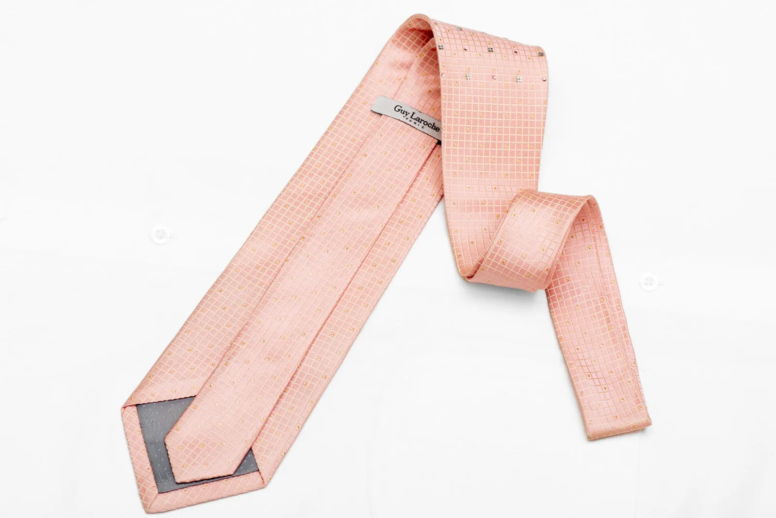 Trellis On Peach Rhinestone Silk Necktie With Gold Sparkles