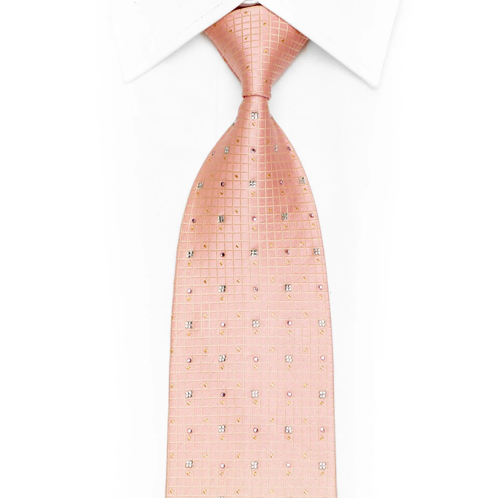 Trellis On Peach Rhinestone Silk Necktie With Gold Sparkles
