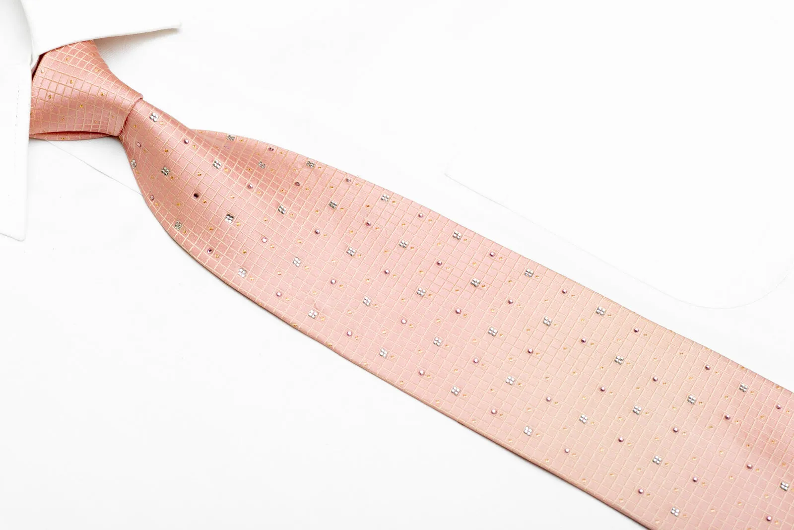 Trellis On Peach Rhinestone Silk Necktie With Gold Sparkles