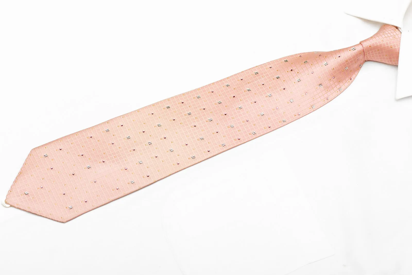 Trellis On Peach Rhinestone Silk Necktie With Gold Sparkles