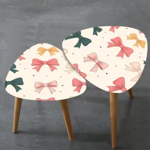 Triangle Nesting Coffee Table Set of 2 Seamless Pattern Tied Bows s Ribbons Romantic Girlish Accessories Modern Minimalist Side Table Small End Leisure Tea Tables for Living Room Bedroom Office