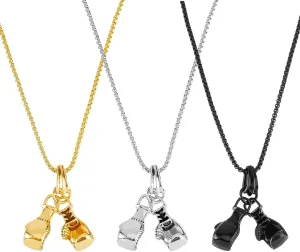 UNICRAFTALE 3Pcs 3Colors 60cm Boxing Gloves Necklaces Mens Pendant Necklaces Sportsman Fitness Necklaces Titanium Steel Charm Cool Punk Necklaces for Men Birthday Valentine Gift