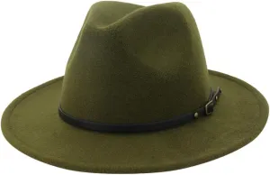 Unisex Classic Fashion Women Vintage Wide Brim Warm Fedoras Panama Jazz Hat Bowler Hat for (Army Green-1, One Size)