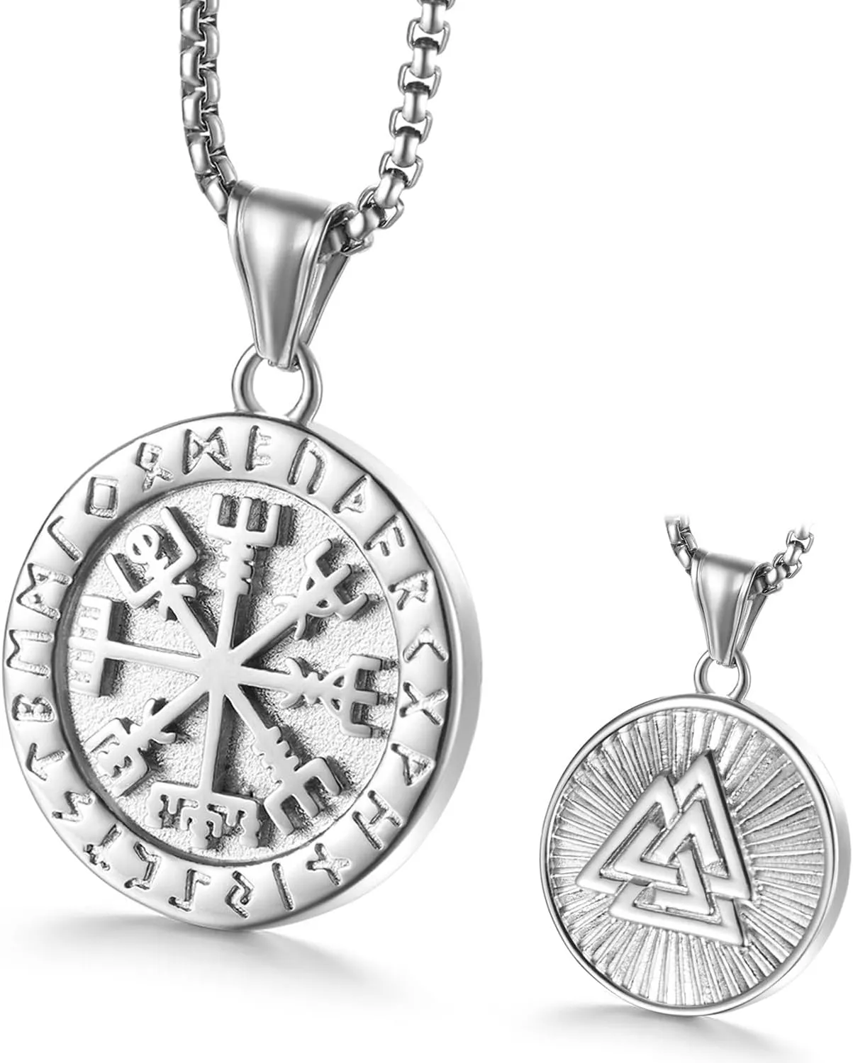 Viking Runes Necklace Vintage Norse Compass Amulet Pendant Stainless Steel Valknut Travel Jewelry for Male Inspirational Graduation Gift Jewelry
