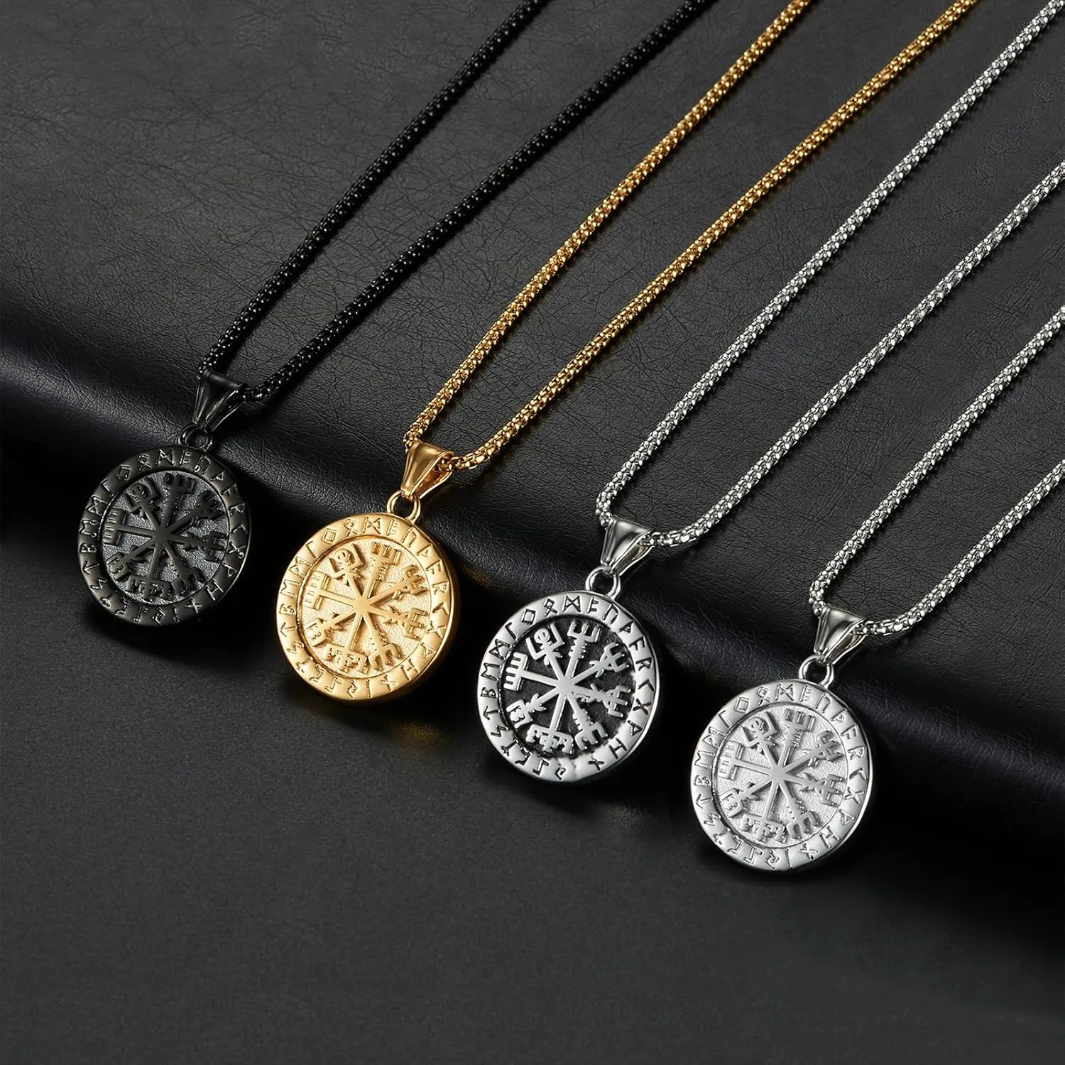 Viking Runes Necklace Vintage Norse Compass Amulet Pendant Stainless Steel Valknut Travel Jewelry for Male Inspirational Graduation Gift Jewelry