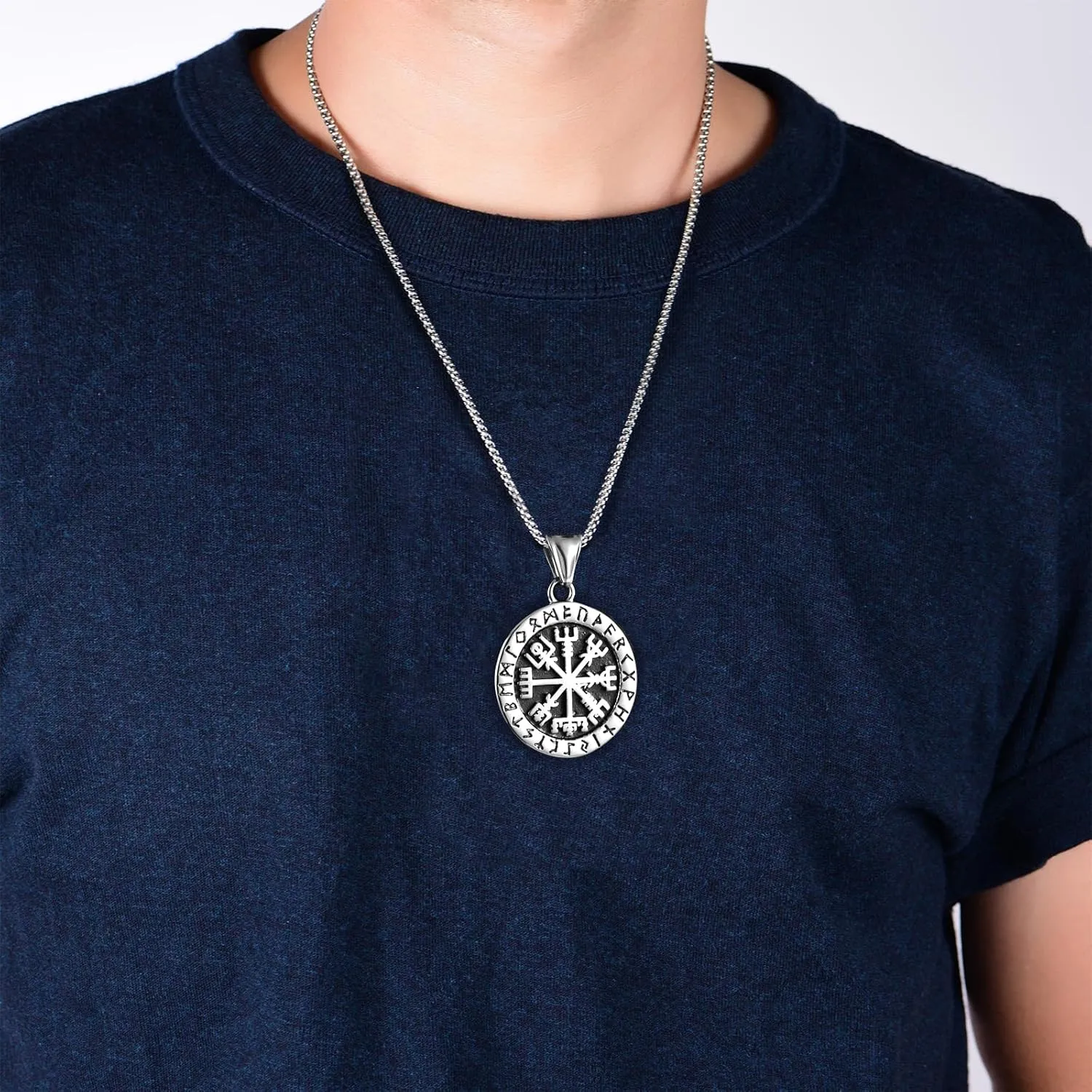 Viking Runes Necklace Vintage Norse Compass Amulet Pendant Stainless Steel Valknut Travel Jewelry for Male Inspirational Graduation Gift Jewelry