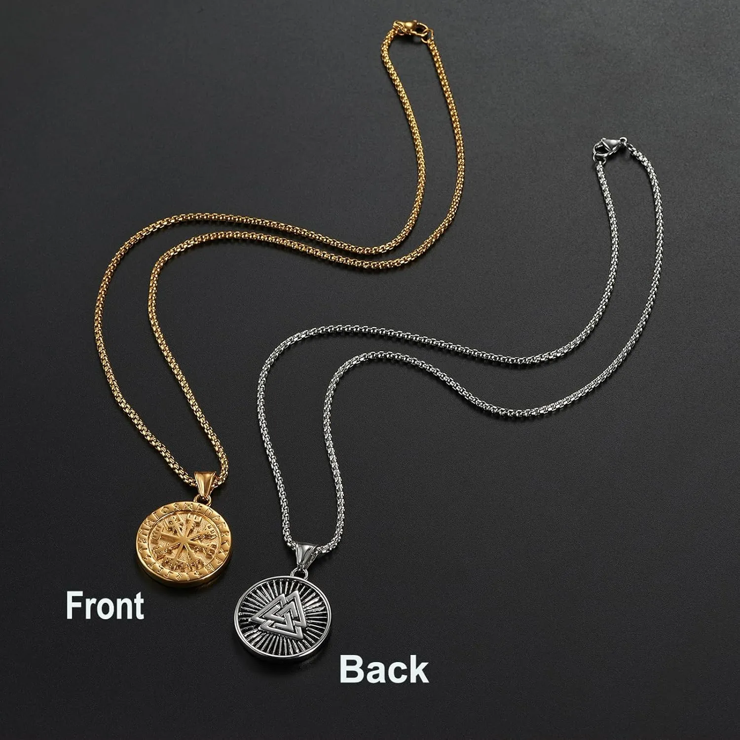 Viking Runes Necklace Vintage Norse Compass Amulet Pendant Stainless Steel Valknut Travel Jewelry for Male Inspirational Graduation Gift Jewelry