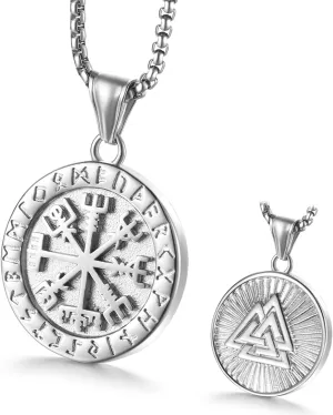 Viking Runes Necklace Vintage Norse Compass Amulet Pendant Stainless Steel Valknut Travel Jewelry for Male Inspirational Graduation Gift Jewelry