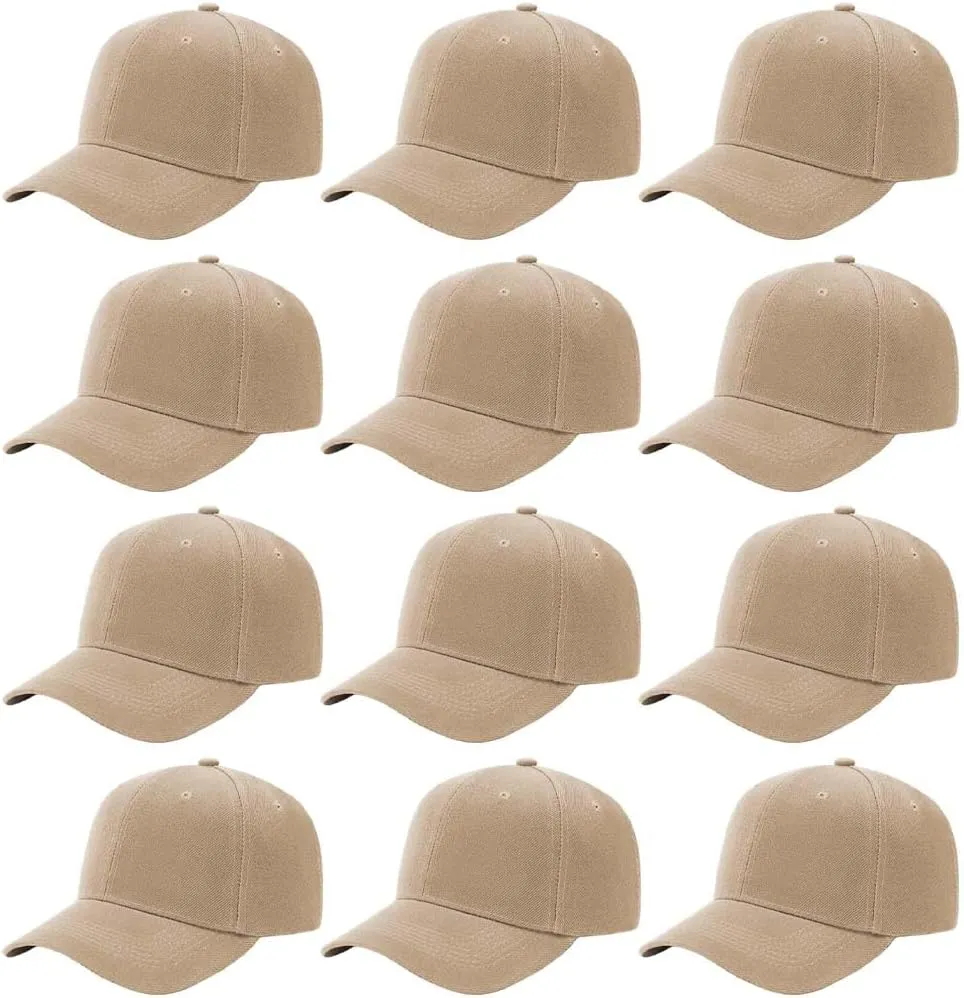 ZH Plain Adjustable Baseball Cap - Lot of 12 Unisex Blank Design Caps